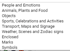 Emoji categories in Google Docs 