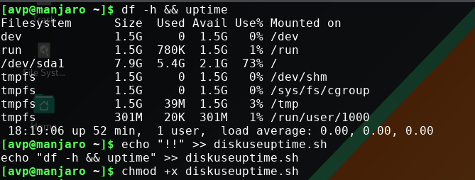 redirecting long and multiple commands to a bash shell script