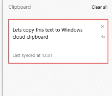 text stored in Windows 10 cloud clipboard