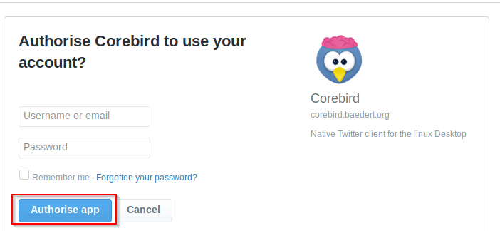 allowing Corebird to access Twitter account