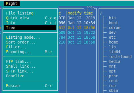 configuring pane options in Midnight Commander