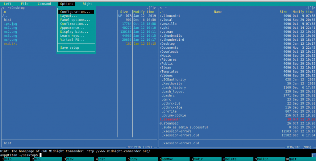 Midnight commander linux как пользоваться
