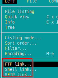 choosing FTP connection for remote file manager using Midnight Commander