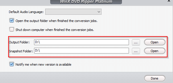 WinX DVD Ripper options 