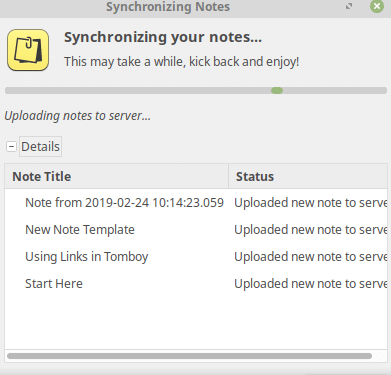 list of notes synced and updated to remote server using SSH