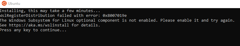 error when installing Ubuntu Terminal when WSL isn't installed