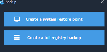 options of creating a restore point or backing up registry on first run of Wise Registry Cleaner Pro 