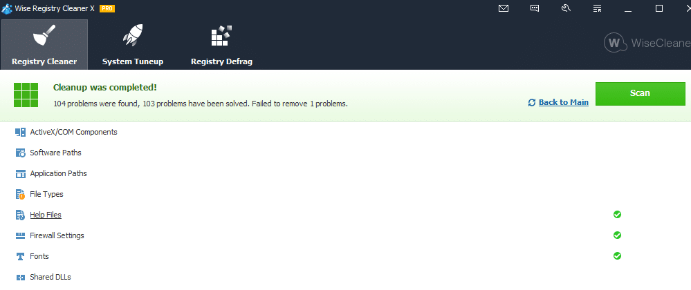 fixing registry problems using Wise Registry Cleaner Pro 