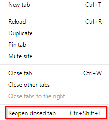 reopen closed tab in Google Chrome