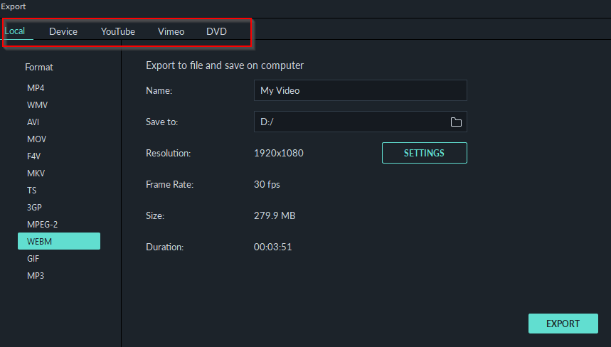 export options in Filmora9