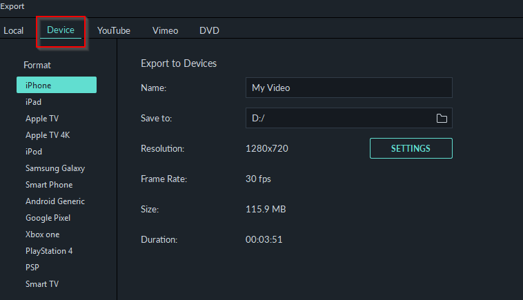 device specific playback export options in Filmora9