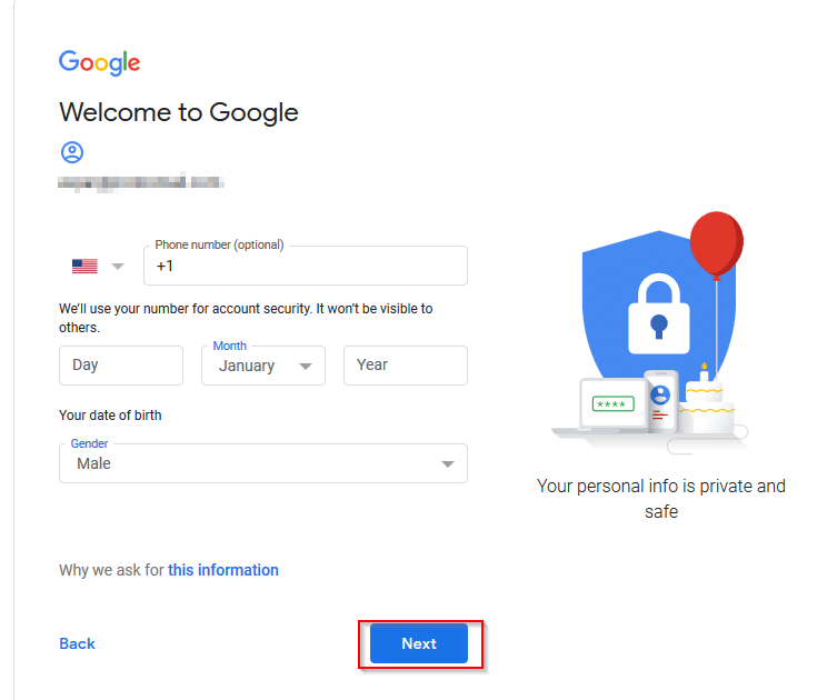 filling in details in non Gmail sign-up page