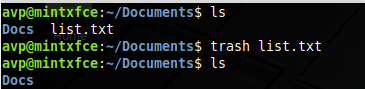 deleting files using trash command in Linux Mint