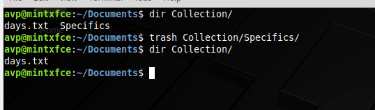 deleting sub directories using trash command