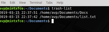 listing the deleted files that can be restored using trash command