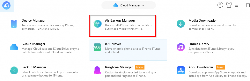 Air Backup Manager in AnyTrans