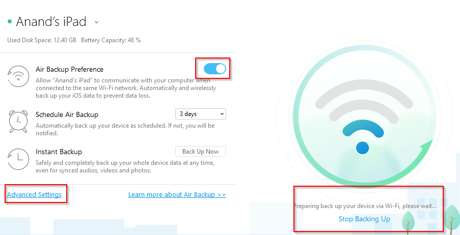 configuring Air Backup in AnyTrans