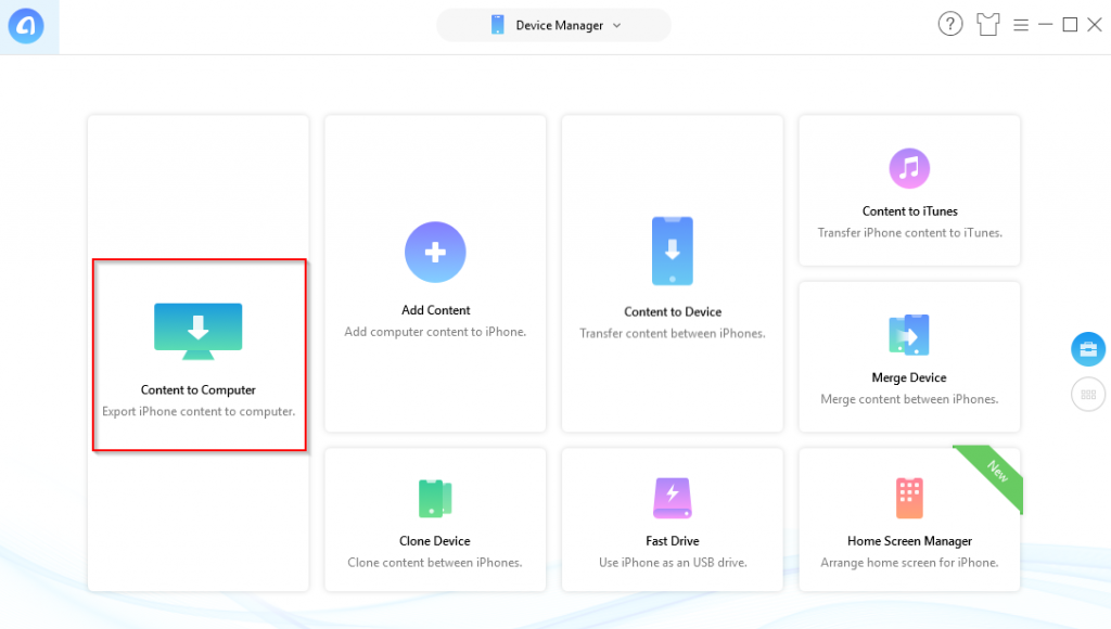 Device Manager dashboard in AnyTrans