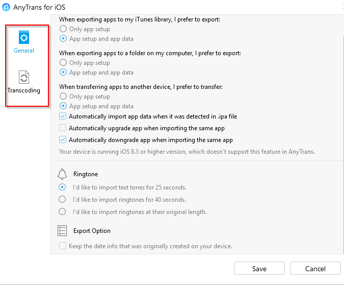 General settings in AnyTrans