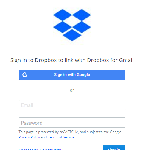 dropbox login with gmail