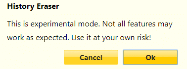 experimental features are enabled when Dev mode is selected in History Eraser