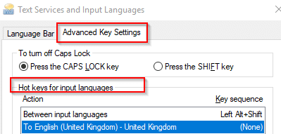 Configuring advanced key settings in Windows 10