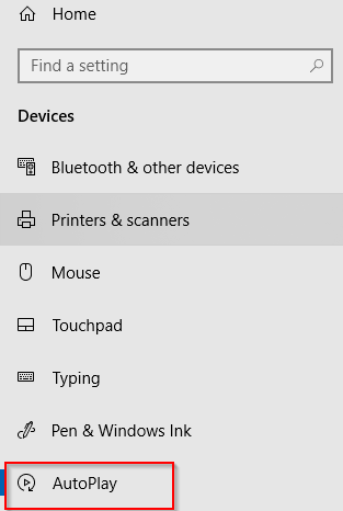 AutoPlay settings in Windows 10