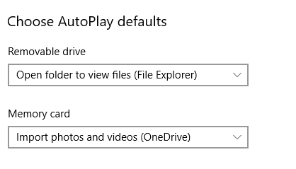 configured autoplay options in Windows 10