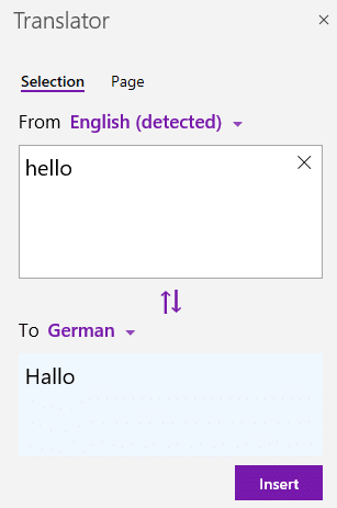 translating individual words, phrases and sentences using Translator in OneNote 