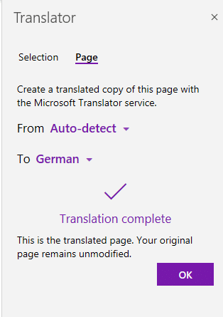 entire OneNote notebook page translated 