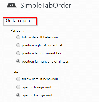 On tab open options for SimpleTabOrder add-on