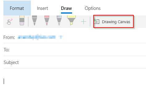 adding a drawing canvas to messages when using Windows Mail 