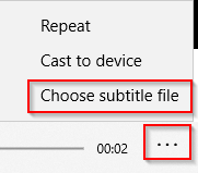 choosing a subtitle file when video is played using Windows 10 Photos app 