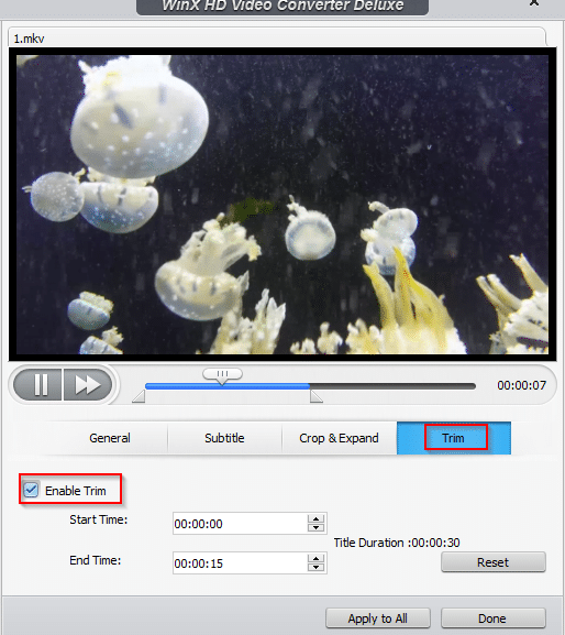 trimming existing videos in WinX HD Video Converter Deluxe