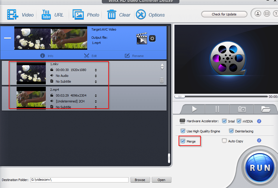 merging multiple videos using WinX HD Video Converter Deluxe