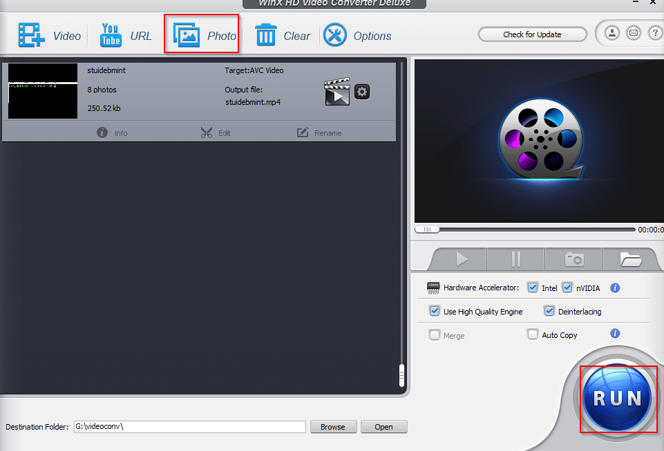 using the Photo option to make video slideshow from photos in WinX HD Video Converter Deluxe