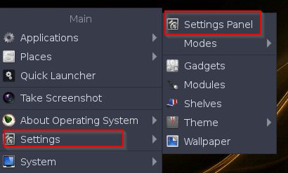accessing settings in Bodhi Linux