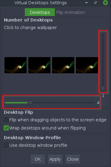 Virtual desktops settings in Bodhi Linux