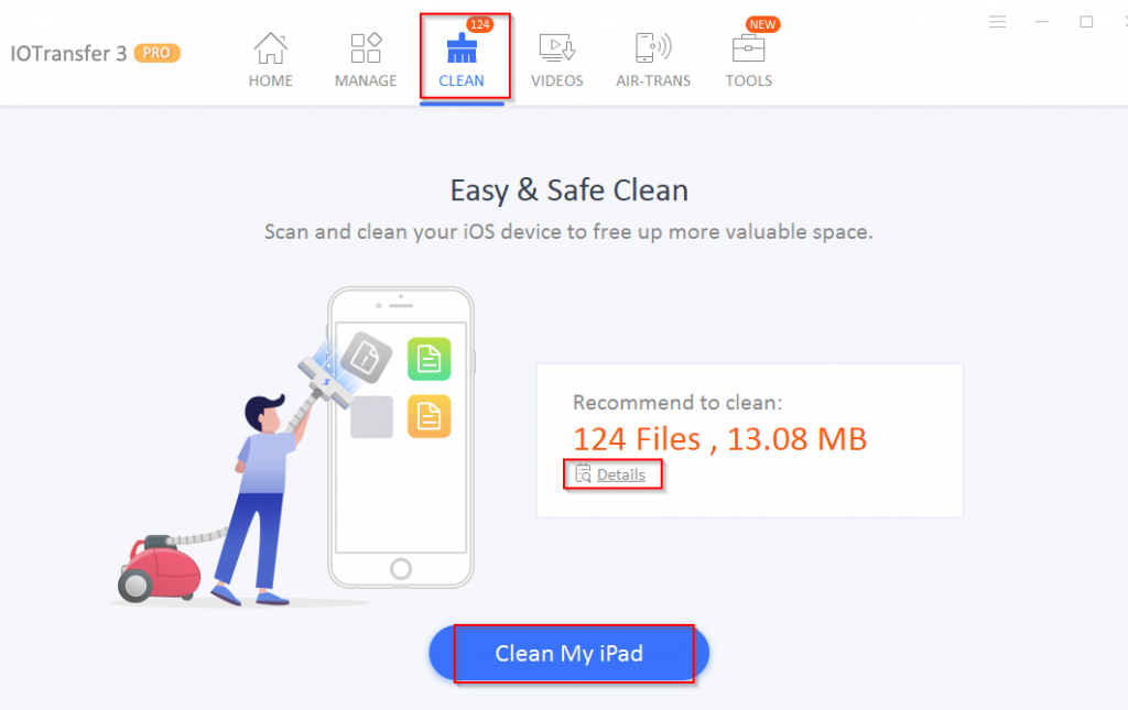 cleaning junk files from iPad using  IOTransfer 3