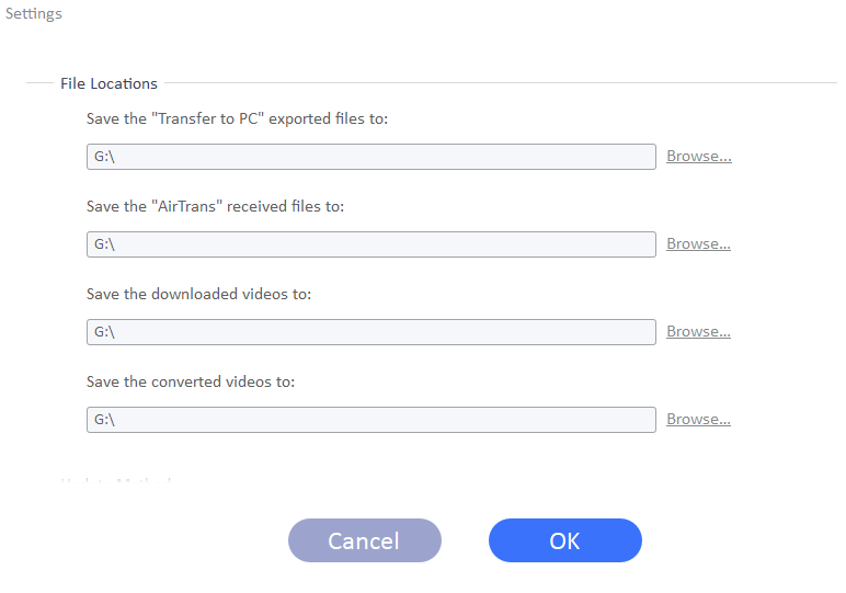 changing file locations in  IOTransfer 3