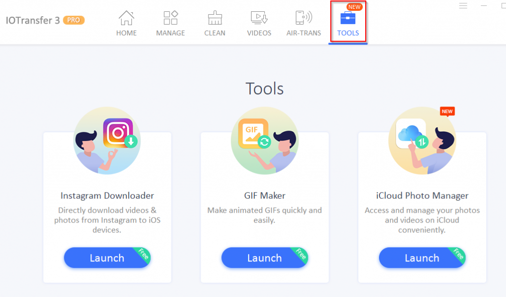 Various tools in IOTransfer 3