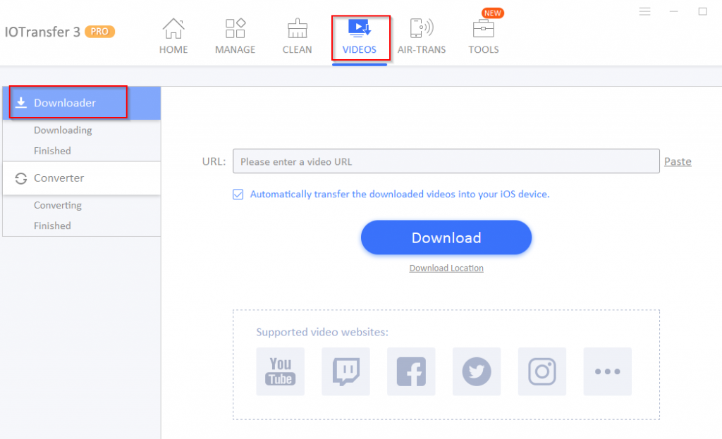 video downloader in IOTransfer 3