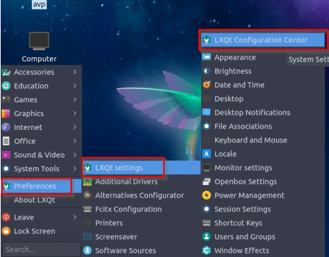 accessing LXQt Configuration Center in Lubuntu 19.04