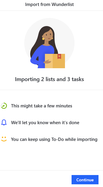 progress of import from Wunderlist  to To-Do app