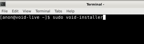 Void Linux installer in live environment