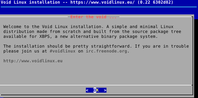 Void Linux installation screen