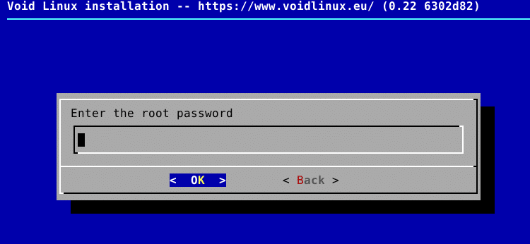 specifying a root password during Void Linux installation