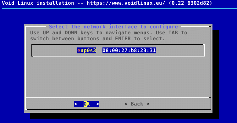 configuring network interfaces during Void Linux installation