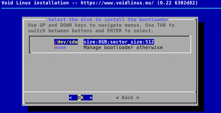 installing bootloader to hard drive during Void Linux installation