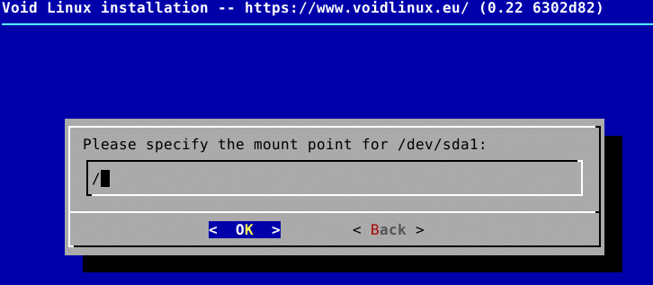 adding a mount point for partitions during Void Linux installation